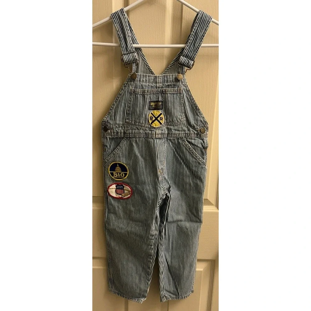 Vintage Pin Stripe Oshkosh B'Gosh Overalls Bibs/Pants Boys Size 4 With Patches‎